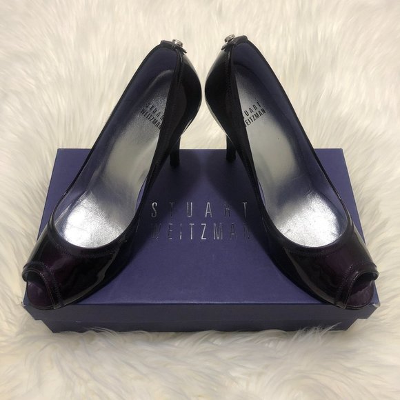 Stuart Weitzman Avignon Grape Soft Patent Peep Toe Heels - Size 7B - Picture 2 of 10
